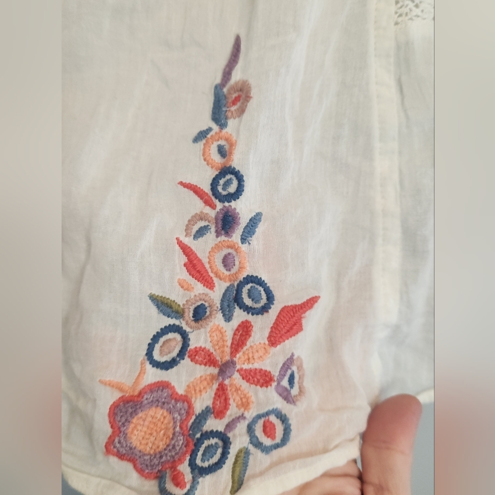 Floreat Anthropologie Patchwork Embroidered Top Size MP Cottagecore! Boho! - Picture 4 of 13